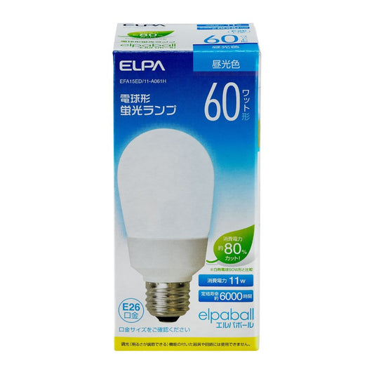 Asahi Electric ELPA Bulb-shaped Fluorescent Lamp A Type 60W Equivalent EFA15ED/11-A061H