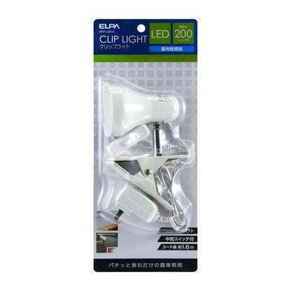 ELPA LED Clip Light Study Desk 200lm Daylight Equivalent Cord Length Approx. 1.6m with Intermediate Switch SPOT-L201D