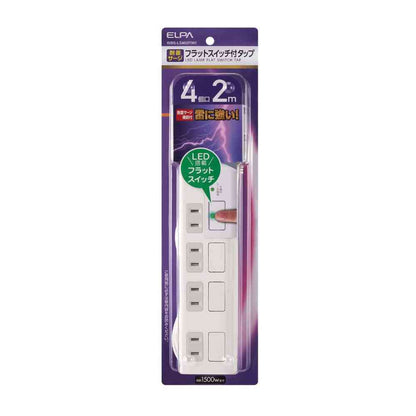 ELPA Surge Protector with Individual Switch AC 4 Outlets 2m White WBS-LS402F