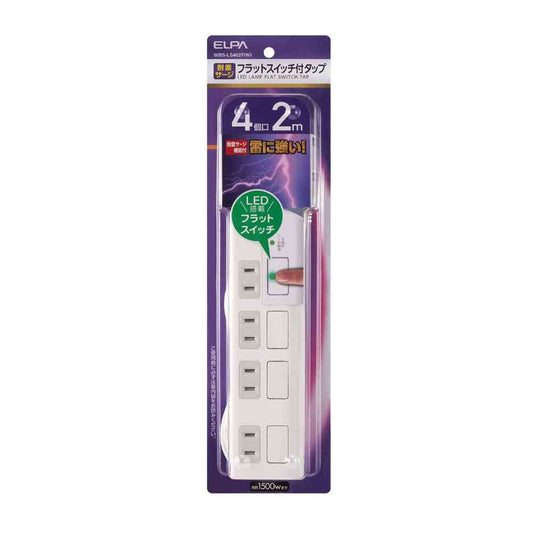 ELPA Surge Protector with Individual Switch AC 4 Outlets 2m White WBS-LS402F