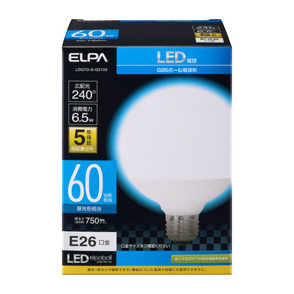 Elpa ELPA LED Bulb Ball Shape G95 60W Equivalent Daylight E26 6.5W Indoor