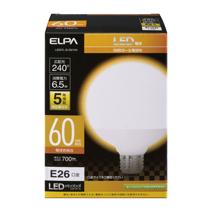 Elpa LED Bulb Ball Shape G95 60W Equivalent Warm White E26 6.5W Indoor