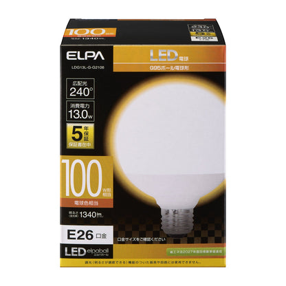 Elpa ELPA LED Bulb Ball Shape G95 100W Equivalent Warm White E26 13W Indoor