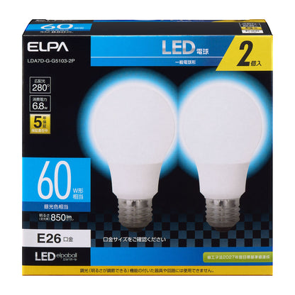 Elpa ELPA LED Bulb 60W Equivalent Daylight Wide Beam E26 6.8W Indoor 2-Pack