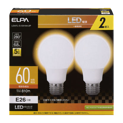 Elpa ELPA LED Bulb 60W Equivalent Warm White Wide Beam E26 6.8W Indoor 2-Pack