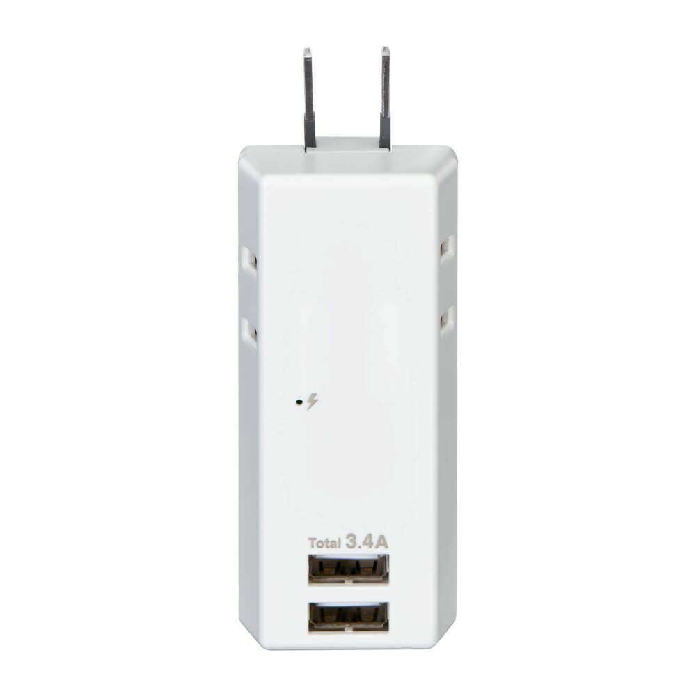 Elpa ELPA Lightning-Proof USB Tap 2 Outlets 2 Ports 3.4A Surge Guard Storage Plug Overcurrent Protection UA-223SB