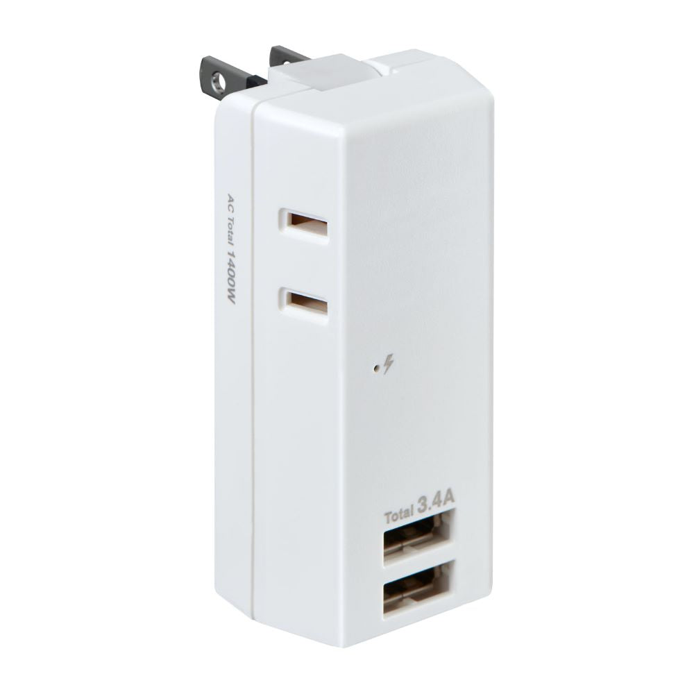 Elpa ELPA Lightning-Proof USB Tap 2 Outlets 2 Ports 3.4A Surge Guard Storage Plug Overcurrent Protection UA-223SB