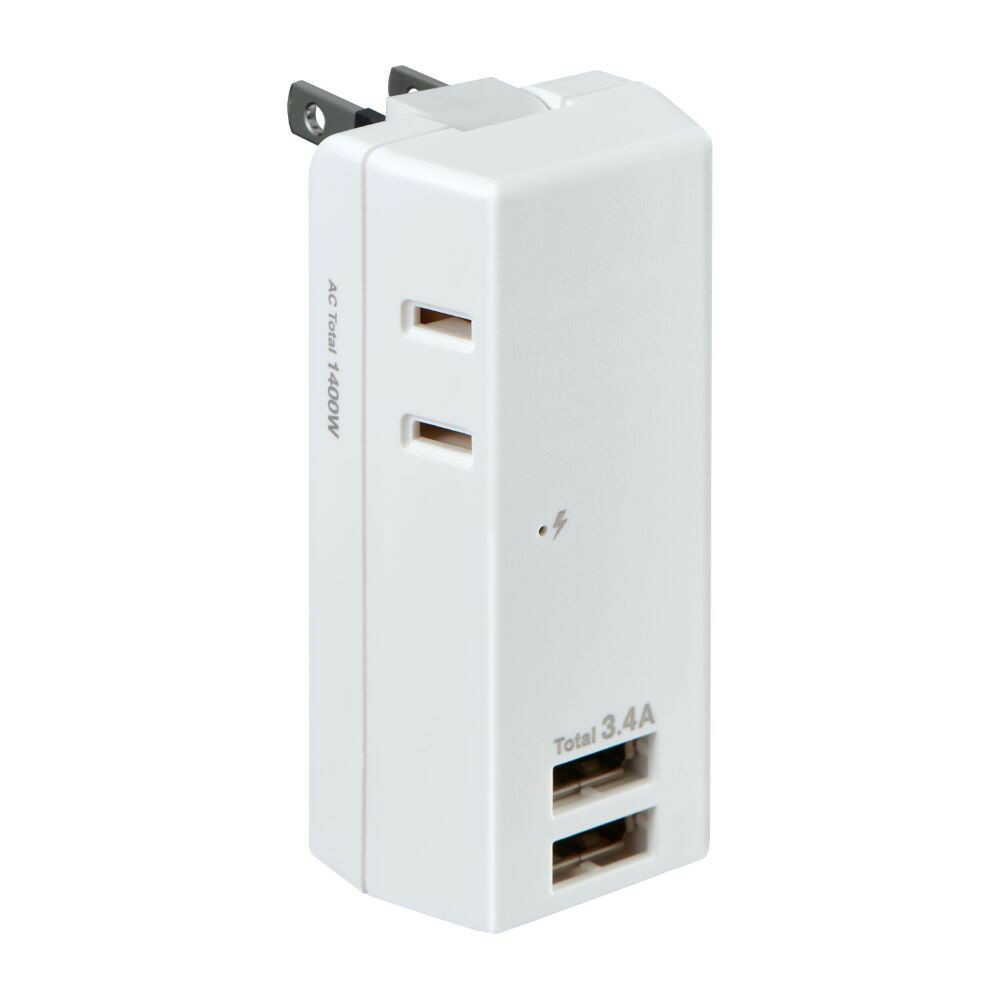 Elpa ELPA Lightning-Proof USB Tap 2 Outlets 2 Ports 3.4A Surge Guard Storage Plug Overcurrent Protection UA-223SB