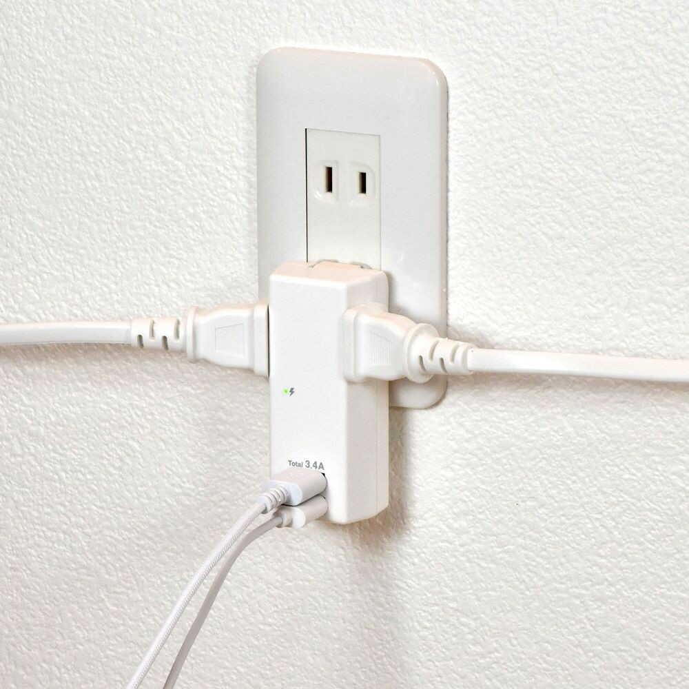 Elpa ELPA Lightning-Proof USB Tap 2 Outlets 2 Ports 3.4A Surge Guard Storage Plug Overcurrent Protection UA-223SB