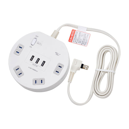 Asahi Electric Elpa Lightning-Proof Round 4P 2m USB Tap with Built-in Breaker - WLS-LS402RUSB(W)
