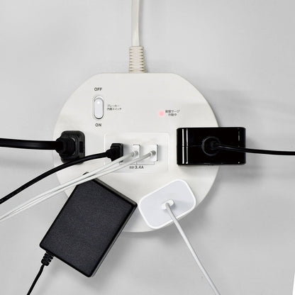 Asahi Electric Elpa Lightning-Proof Round 4P 2m USB Tap with Built-in Breaker - WLS-LS402RUSB(W)