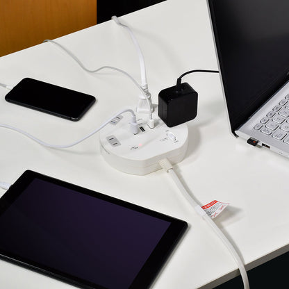 Asahi Electric Elpa Lightning-Proof Round 4P 2m USB Tap with Built-in Breaker - WLS-LS402RUSB(W)