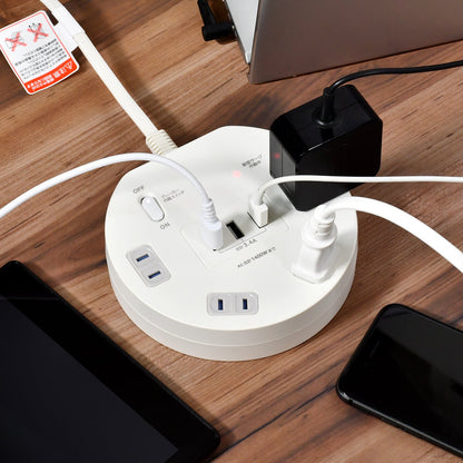 Asahi Electric Elpa Lightning-Proof Round 4P 2m USB Tap with Built-in Breaker - WLS-LS402RUSB(W)