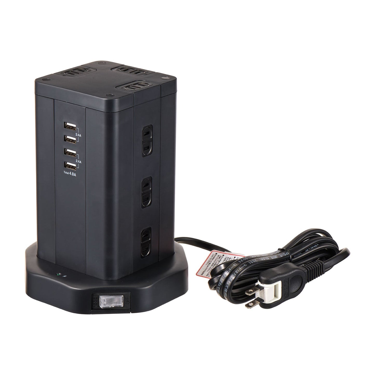 ELPA Tower Type Tap 12P 4USB 2m 12 Ports WBS-TW1204USB(BK)
