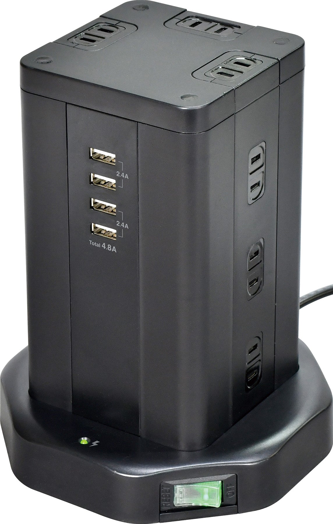 ELPA Tower Type Tap 12P 4USB 2m 12 Ports WBS-TW1204USB(BK)
