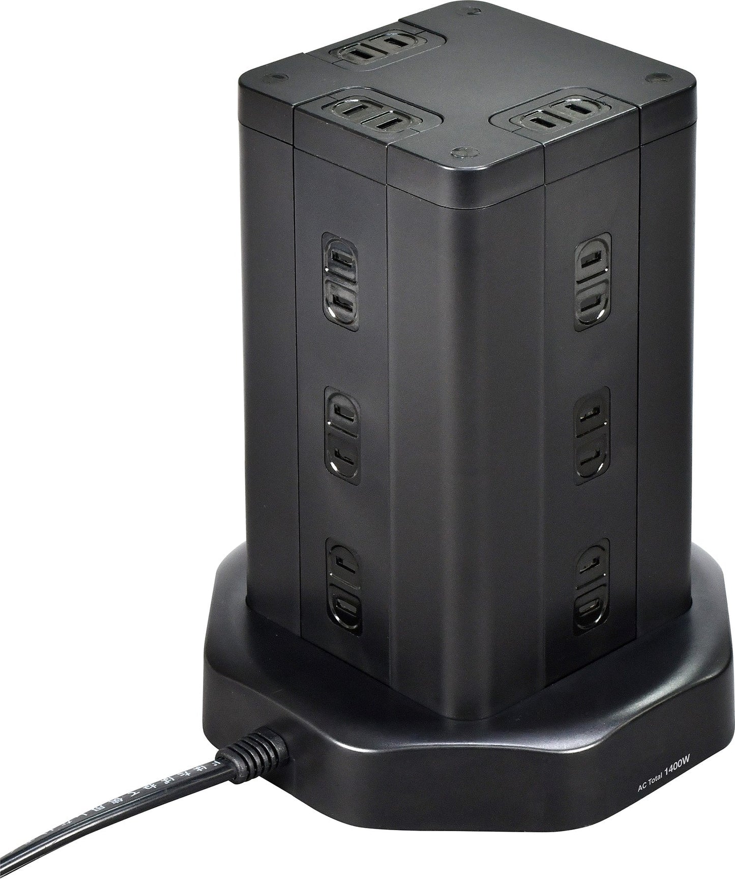 ELPA Tower Type Tap 12P 4USB 2m 12 Ports WBS-TW1204USB(BK)