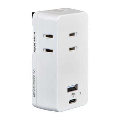 Asahi Denki ELPA USB Tap PD20W PD Compatible 3 Outlets UC-322SB(W)