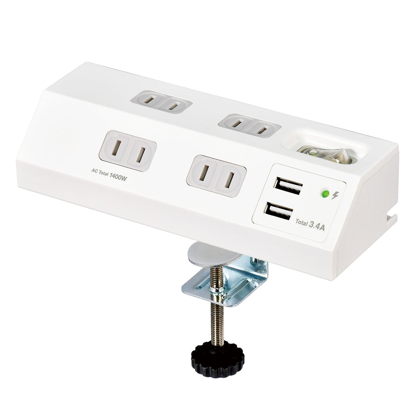 Asahi Denki Elpa WLS-DS4232SUA(W) Desk USB Tap with Central Switch 2m 4-Socket