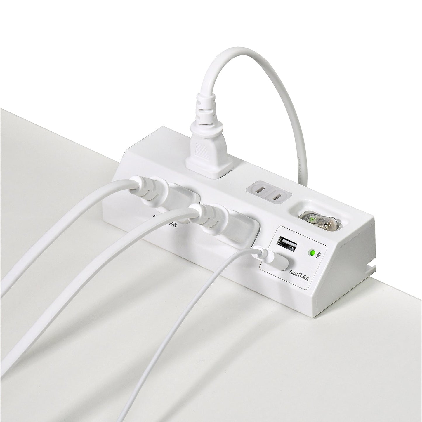 Asahi Denki Elpa WLS-DS4232SUA(W) Desk USB Tap with Central Switch 2m 4-Socket
