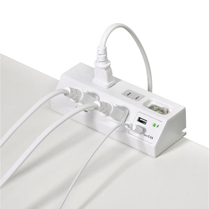 Asahi Denki Elpa WLS-DS4232SUA(W) Desk USB Tap with Central Switch 2m 4-Socket