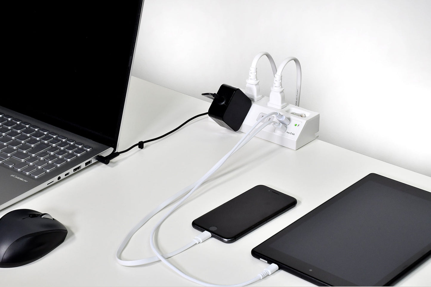 Asahi Denki Elpa WLS-DS4232SUA(W) Desk USB Tap with Central Switch 2m 4-Socket