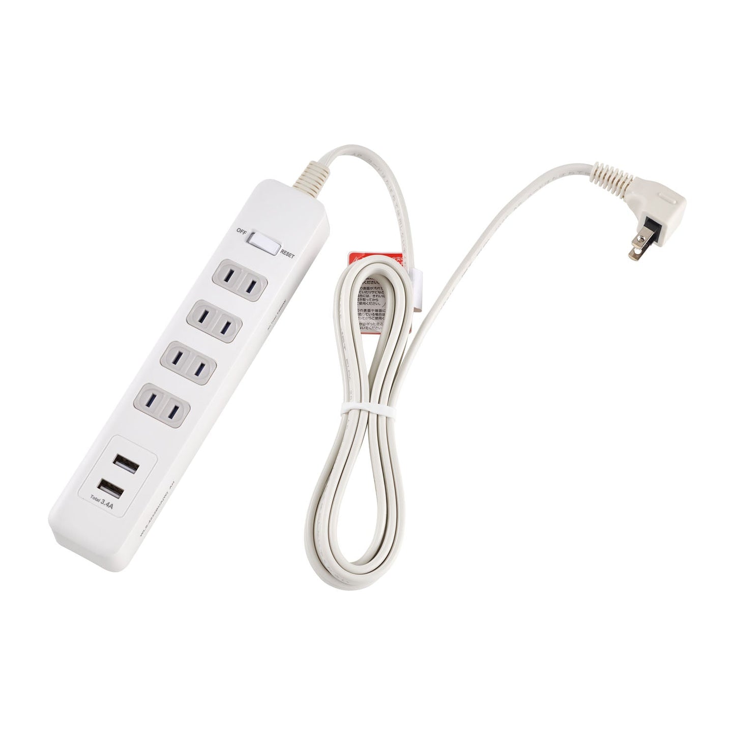 Asahi Denki ELPA Central Switch USB Tap 4P 2m WLS-4232BUA(W)