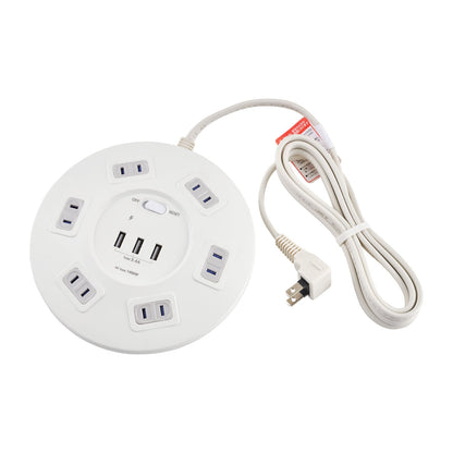 ELPA Round USB Tap 6P 2m with Built-in Breaker WLS-R6332BUA(W)