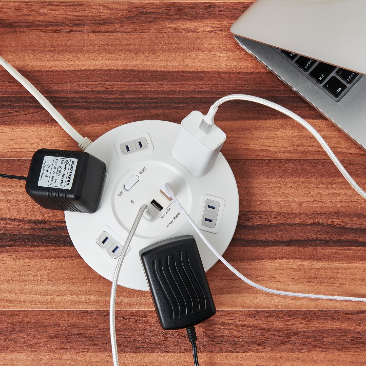 ELPA Round USB Tap 6P 2m with Built-in Breaker WLS-R6332BUA(W)