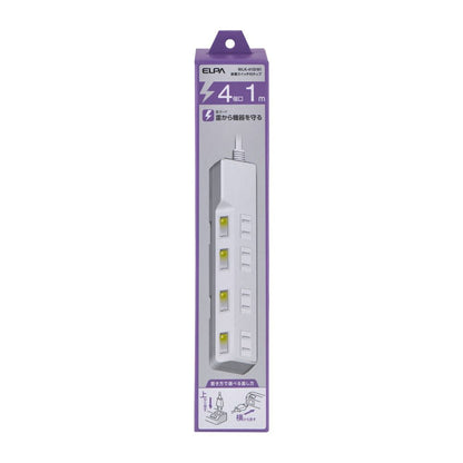 Elpa ELPA Lightning-Proof Switch Tap 4P1M Surge Guard LED Indicator for ON/OFF Energy Saving WLK-41S (W)