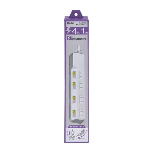 Elpa ELPA Lightning-Proof Switch Tap 4P1M Surge Guard LED Indicator for ON/OFF Energy Saving WLK-41S (W)