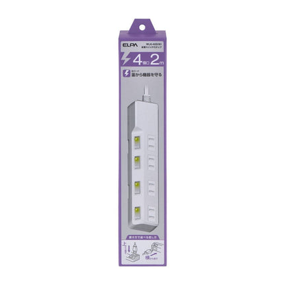 Elpa ELPA Lightning-Proof Switch Tap 4P2M Surge Guard LED Indicator for ON/OFF Energy Saving WLK-42S (W)