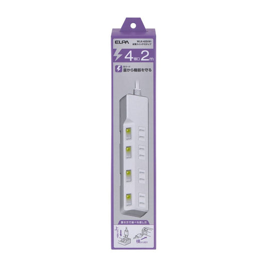 Elpa ELPA Lightning-Proof Switch Tap 4P2M Surge Guard LED Indicator for ON/OFF Energy Saving WLK-42S (W)