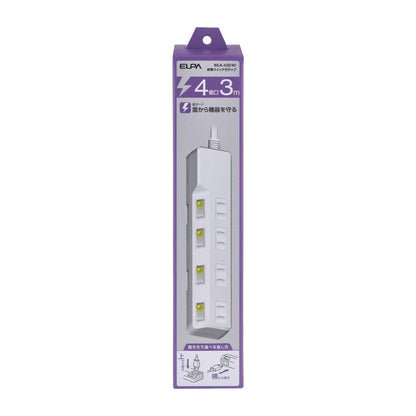 ELPA Lightning-Proof Power Strip with Switch 4 Outlets 3M WLK-43S (W)