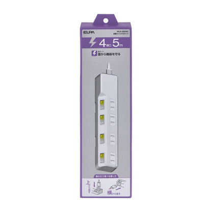 ELPA Lightning-Proof Power Strip with Switch 4 Outlets 5M WLK-45S White