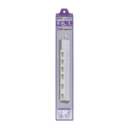 Elpa ELPA Lightning-Proof Switch Tap 6P1M Surge Guard LED Indicator for ON/OFF Energy Saving WLK-61S (W)