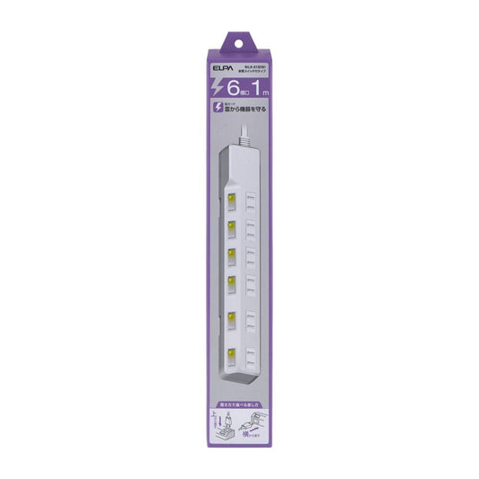 Elpa ELPA Lightning-Proof Switch Tap 6P1M Surge Guard LED Indicator for ON/OFF Energy Saving WLK-61S (W)