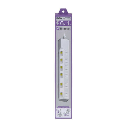 Elpa ELPA Lightning-Proof Switch Tap 6P1M Surge Guard LED Indicator for ON/OFF Energy Saving WLK-61S (W)