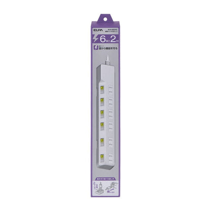 Elpa ELPA Lightning-Proof Switch Tap 6P2M Surge Guard LED Indicator for ON/OFF Energy Saving WLK-62S (W)