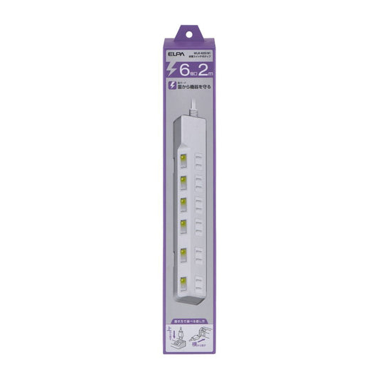 Elpa ELPA Lightning-Proof Switch Tap 6P2M Surge Guard LED Indicator for ON/OFF Energy Saving WLK-62S (W)