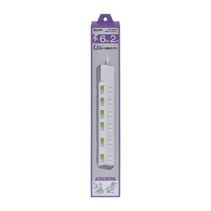 Elpa ELPA Lightning-Proof Switch Tap 6P2M Surge Guard LED Indicator for ON/OFF Energy Saving WLK-62S (W)