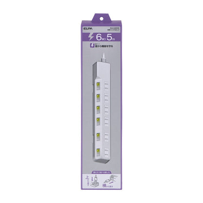 ELPA Lightning-Proof Power Strip with Switch 6 Outlets 5M WLK-65S White
