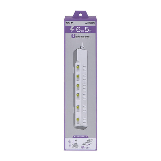 ELPA Lightning-Proof Power Strip with Switch 6 Outlets 5M WLK-65S White