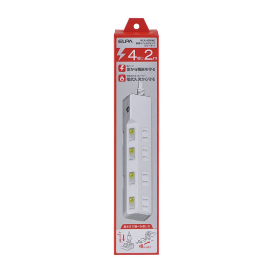 Elpa ELPA Breaker Equipped Lightning-Proof Switch Tap 4P2M Surge Guard WLK-42B (W)