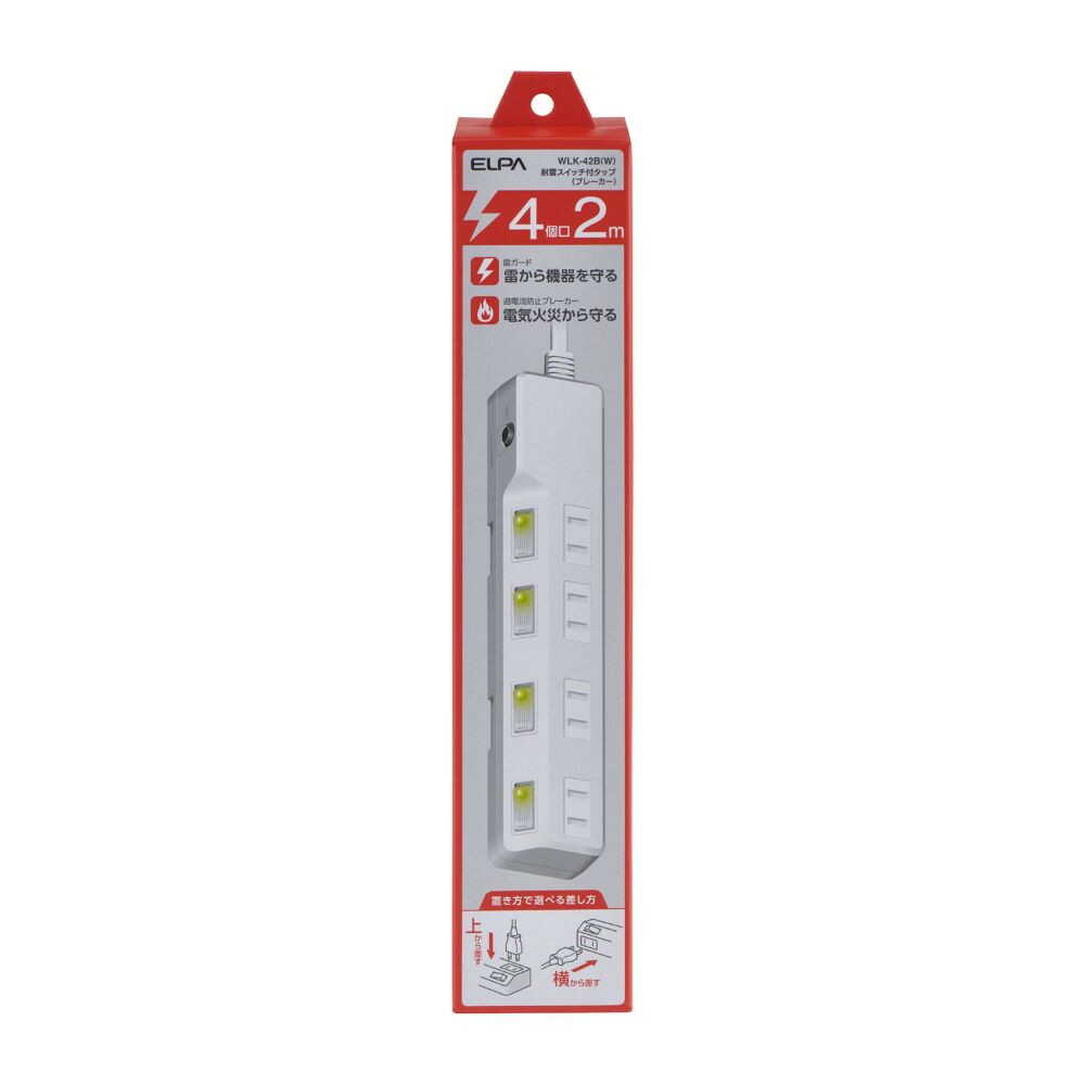 Elpa ELPA Breaker Equipped Lightning-Proof Switch Tap 4P2M Surge Guard WLK-42B (W)
