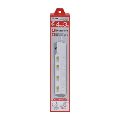 ELPA Circuit Breaker Lightning-Proof Power Strip with Switch 4 Outlets 3M WLK-43B White