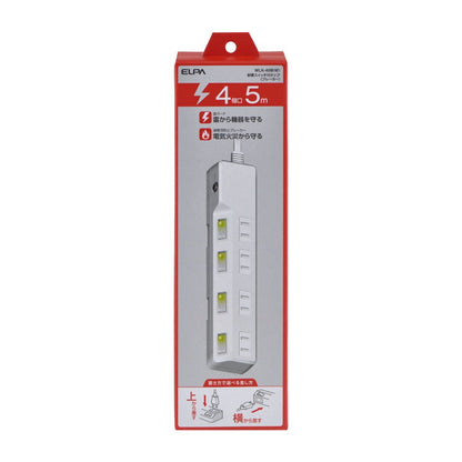 ELPA Circuit Breaker Lightning-Proof Power Strip with Switch 4 Outlets 5M WLK-45B White