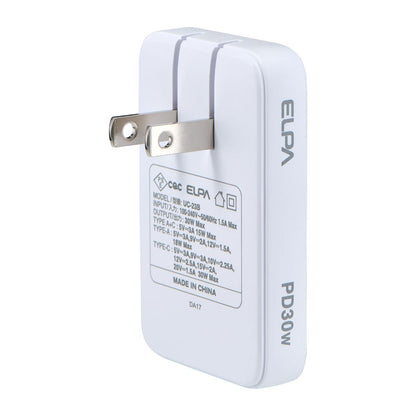 ELPA Flat USB Adapter PD30W UC-23B White