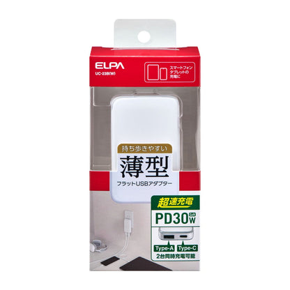 ELPA Flat USB Adapter PD30W UC-23B White