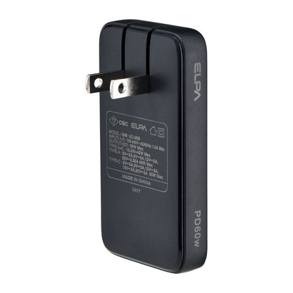 ELPA Flat USB Adapter PD60W UC-26B Black
