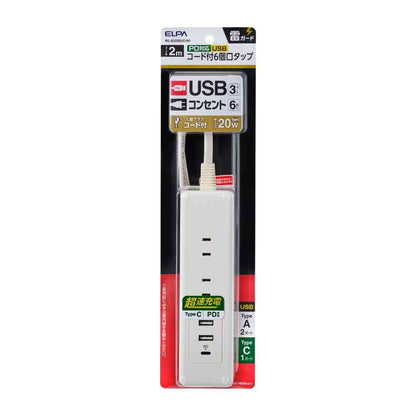 ELPA 6-Outlet USB Tap with Cord WL-6322SUC (W)